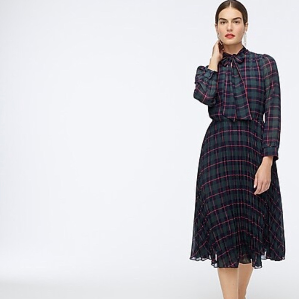 J.Crew Tie Neck Pleated A Line Dress